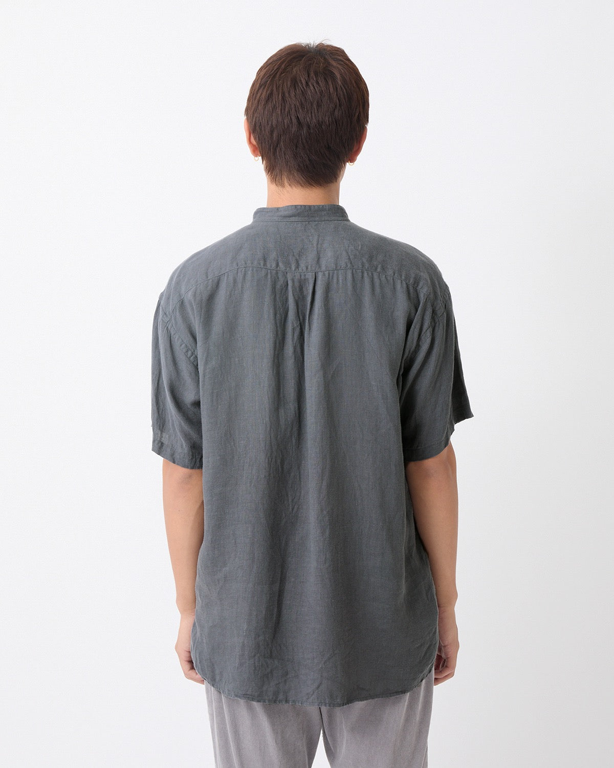 OFFICER STAND COLLAR S/S SHIRT LINEN CANVAS
