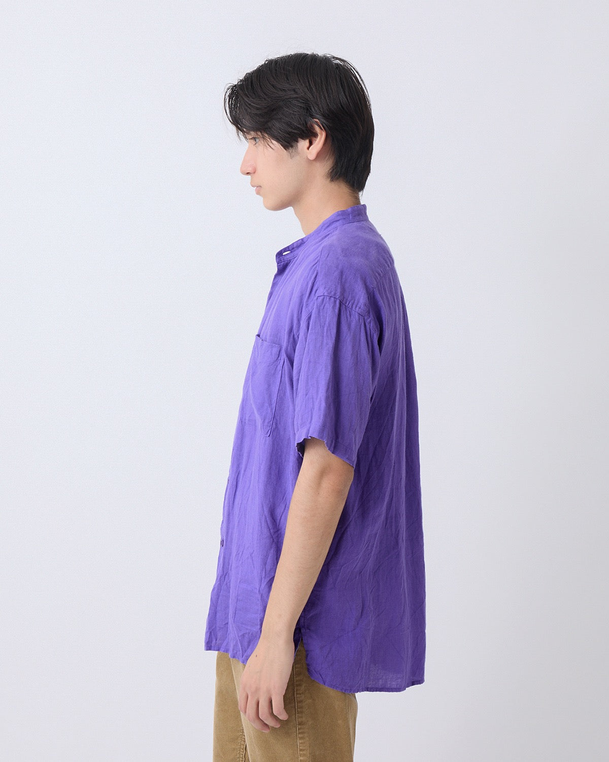 OFFICER STAND COLLAR S/S SHIRT LINEN CANVAS