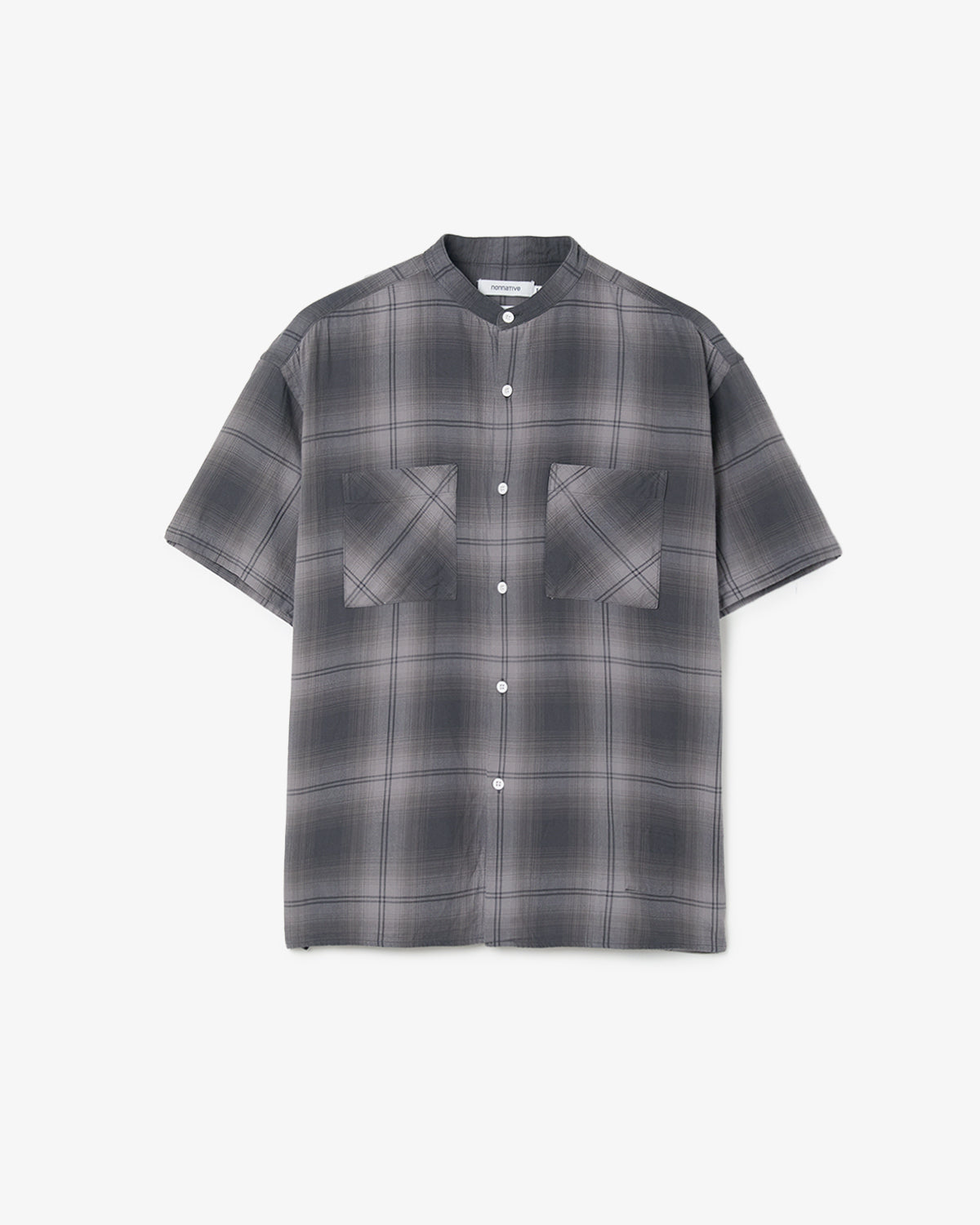 OFFICER STAND COLLAR S/S SHIRT COTTON TWILL OMBRE CHECK by Rafu