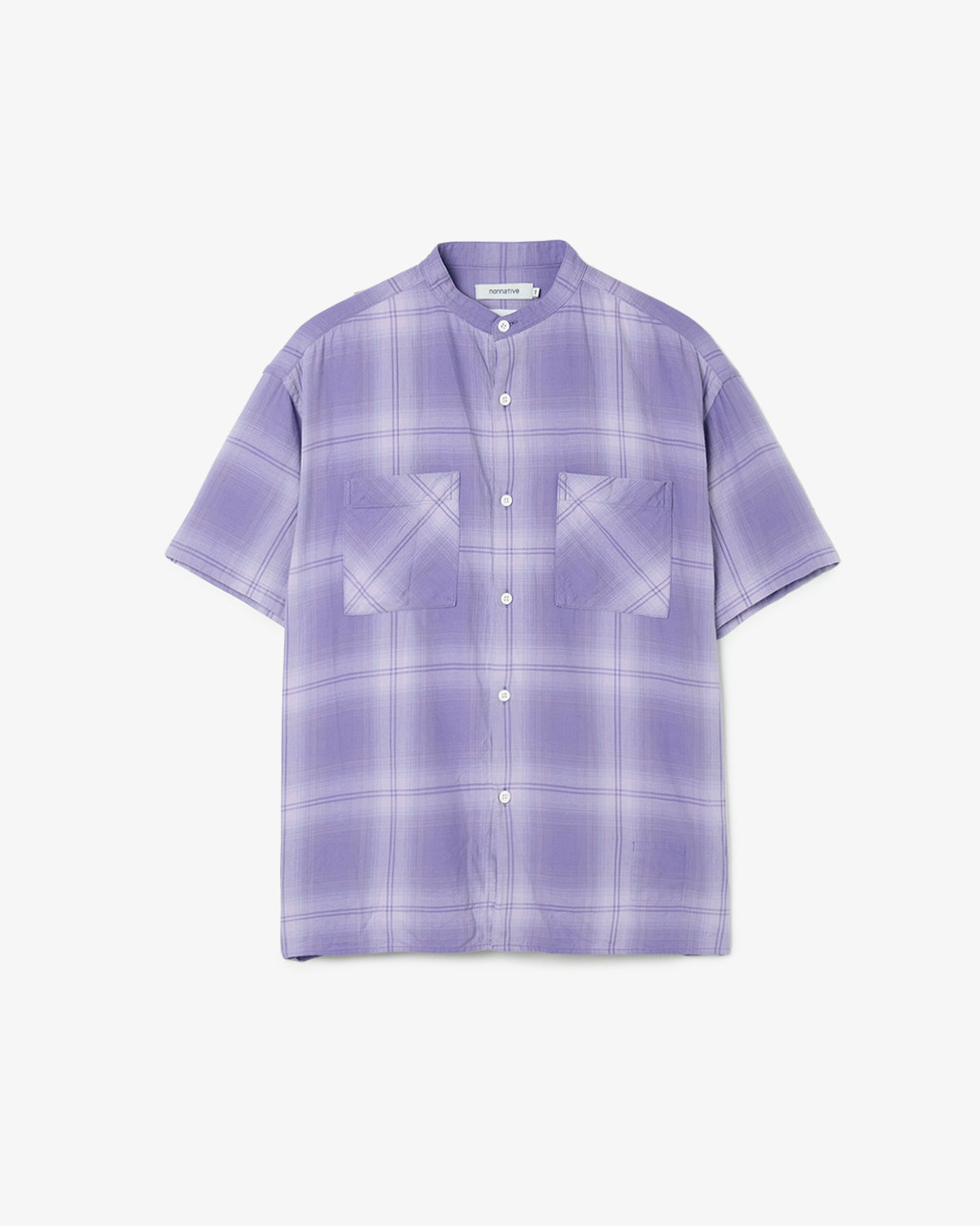 OFFICER STAND COLLAR S/S SHIRT COTTON TWILL OMBRE CHECK by Rafu