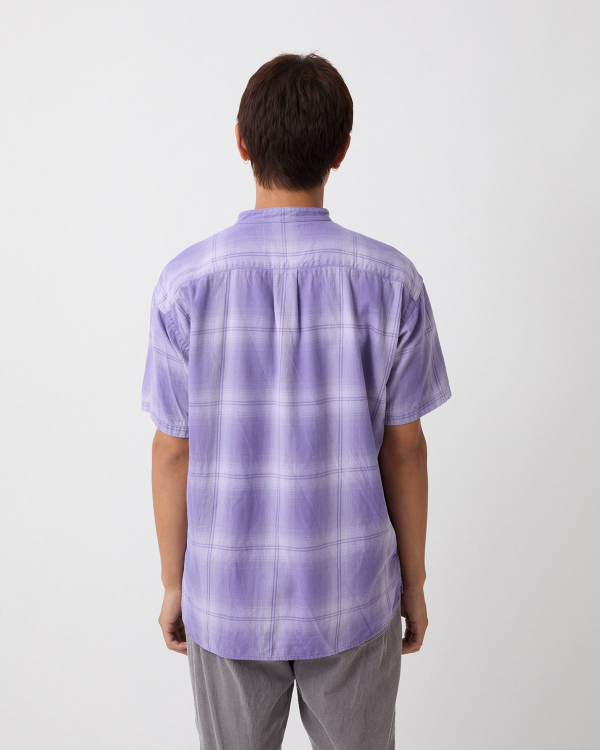 OFFICER STAND COLLAR S/S SHIRT COTTON TWILL OMBRE CHECK by Rafu