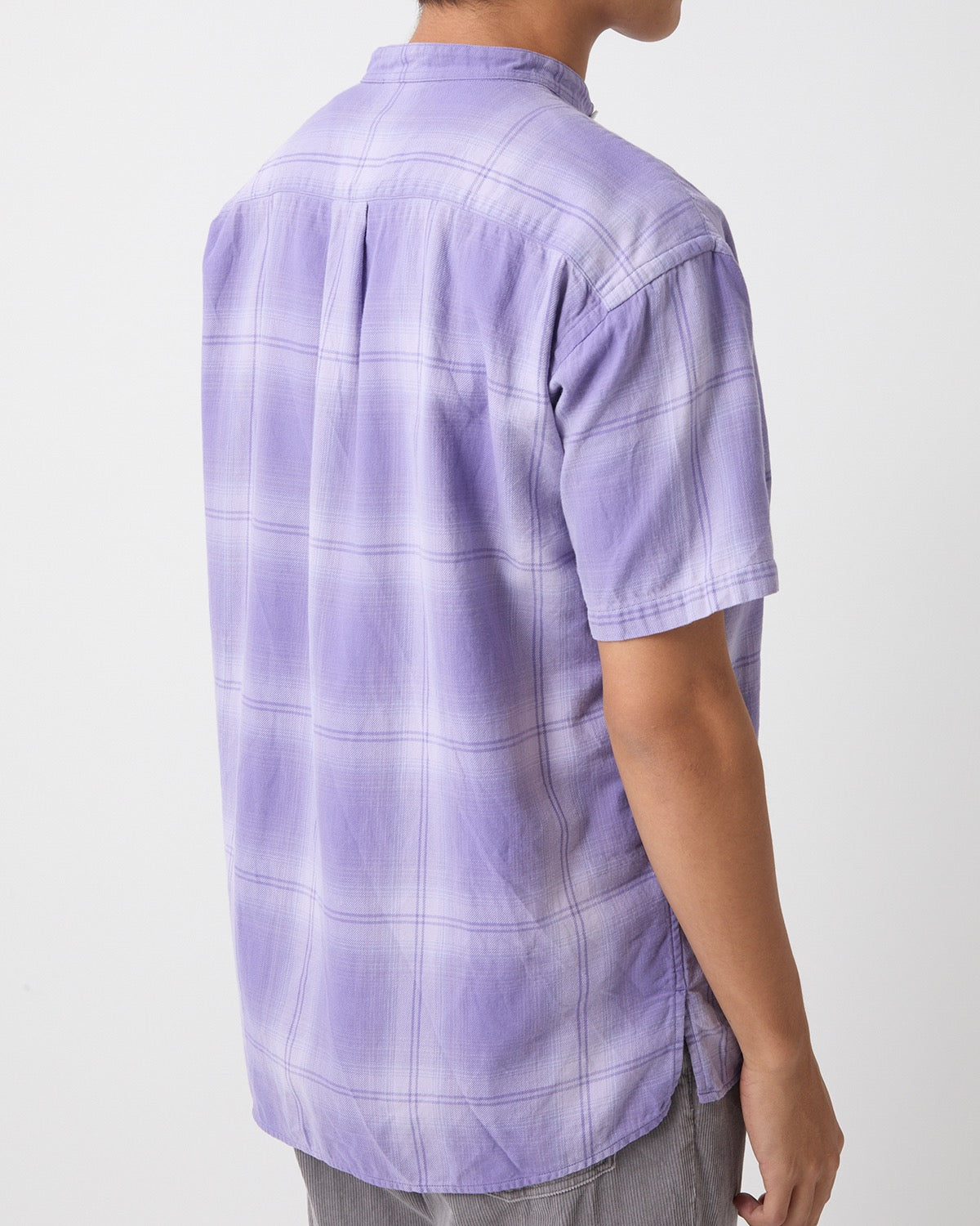 OFFICER STAND COLLAR S/S SHIRT COTTON TWILL OMBRE CHECK by Rafu