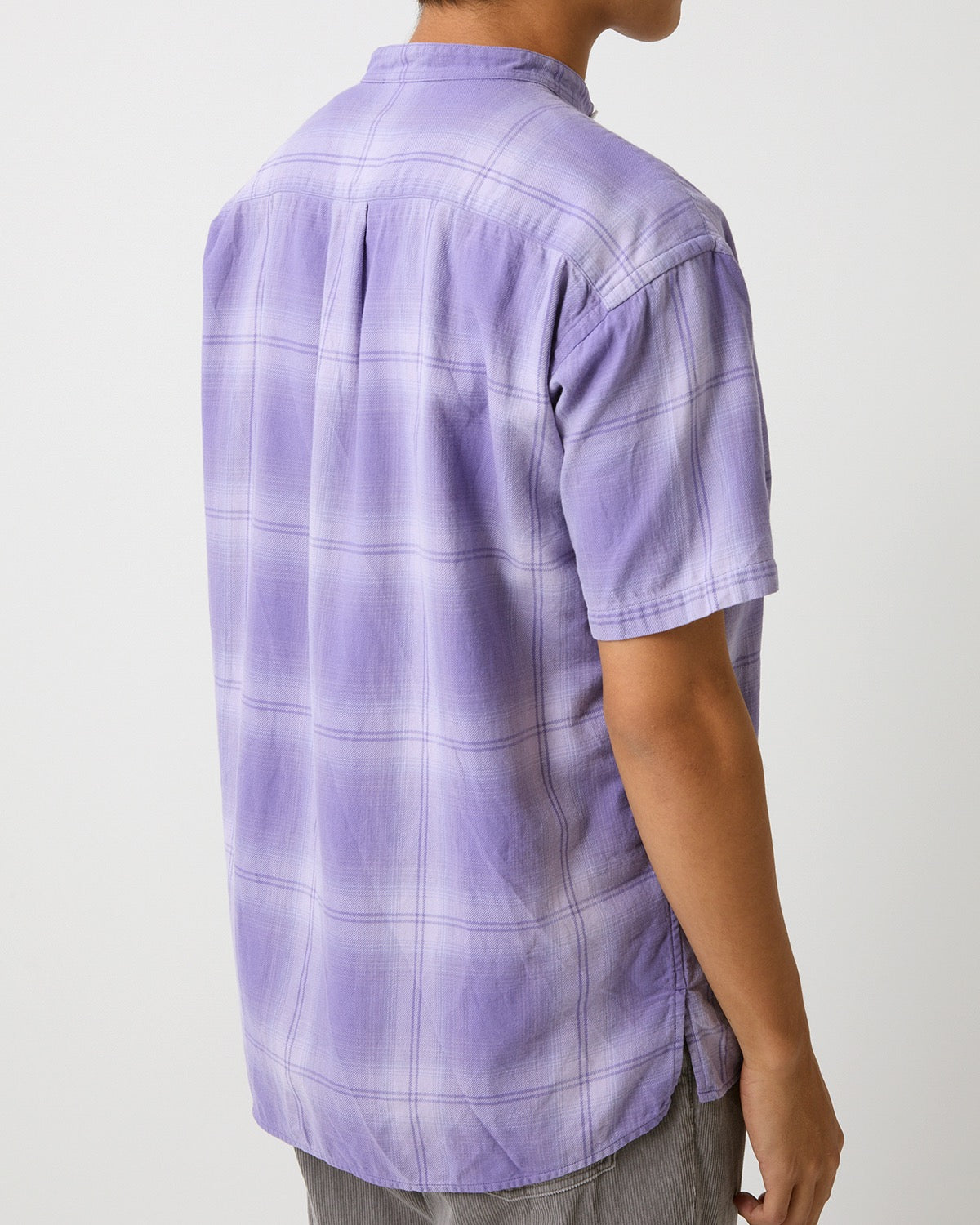 OFFICER STAND COLLAR S/S SHIRT COTTON TWILL OMBRE CHECK by Rafu