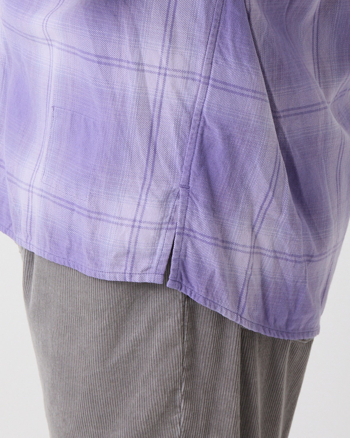 OFFICER STAND COLLAR S/S SHIRT COTTON TWILL OMBRE CHECK by Rafu