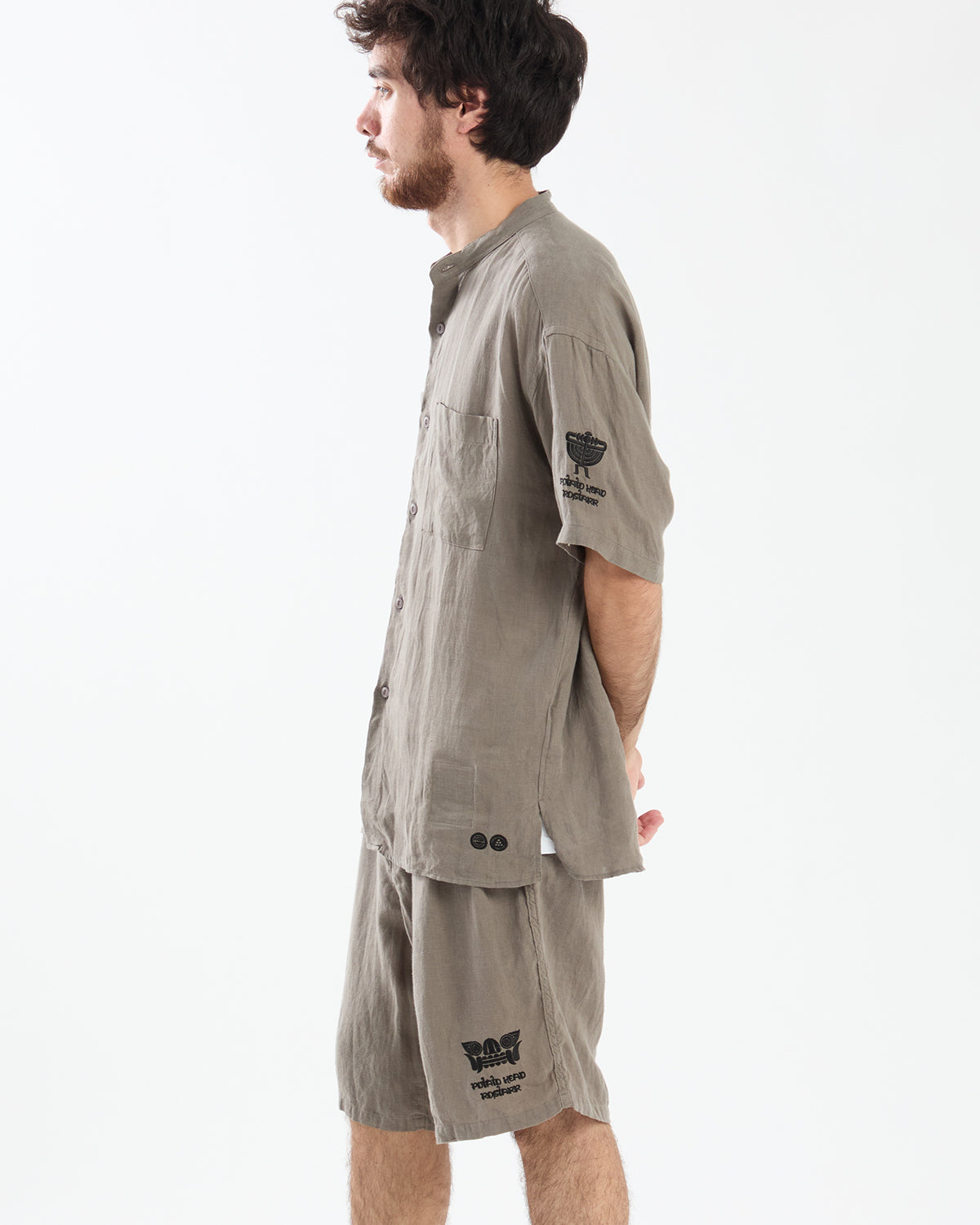 OFFICER STAND COLLAR S/S SHIRT LINEN CANVAS