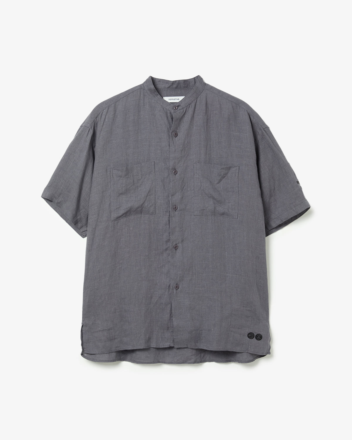 OFFICER STAND COLLAR S/S SHIRT LINEN CANVAS