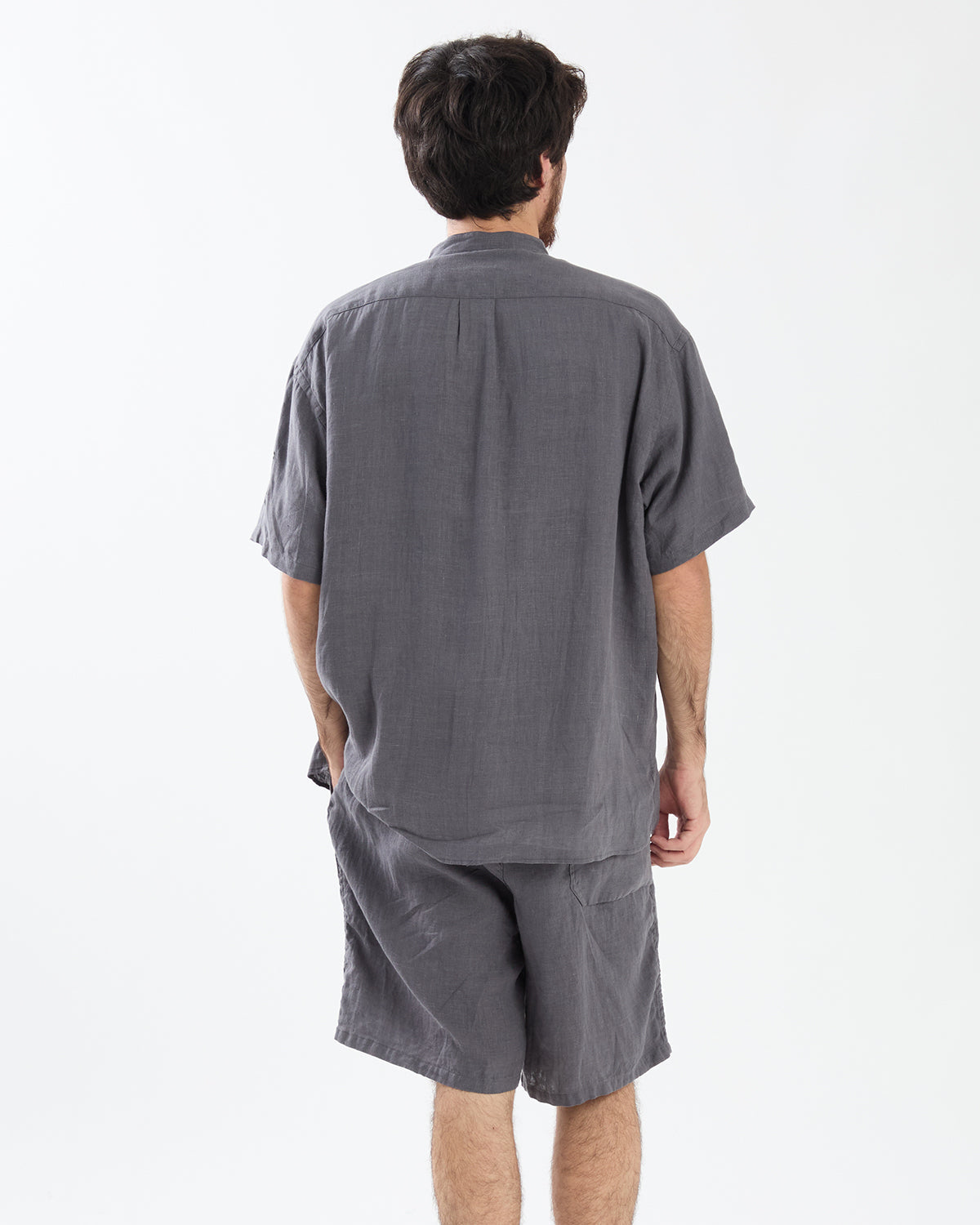 OFFICER STAND COLLAR S/S SHIRT LINEN CANVAS