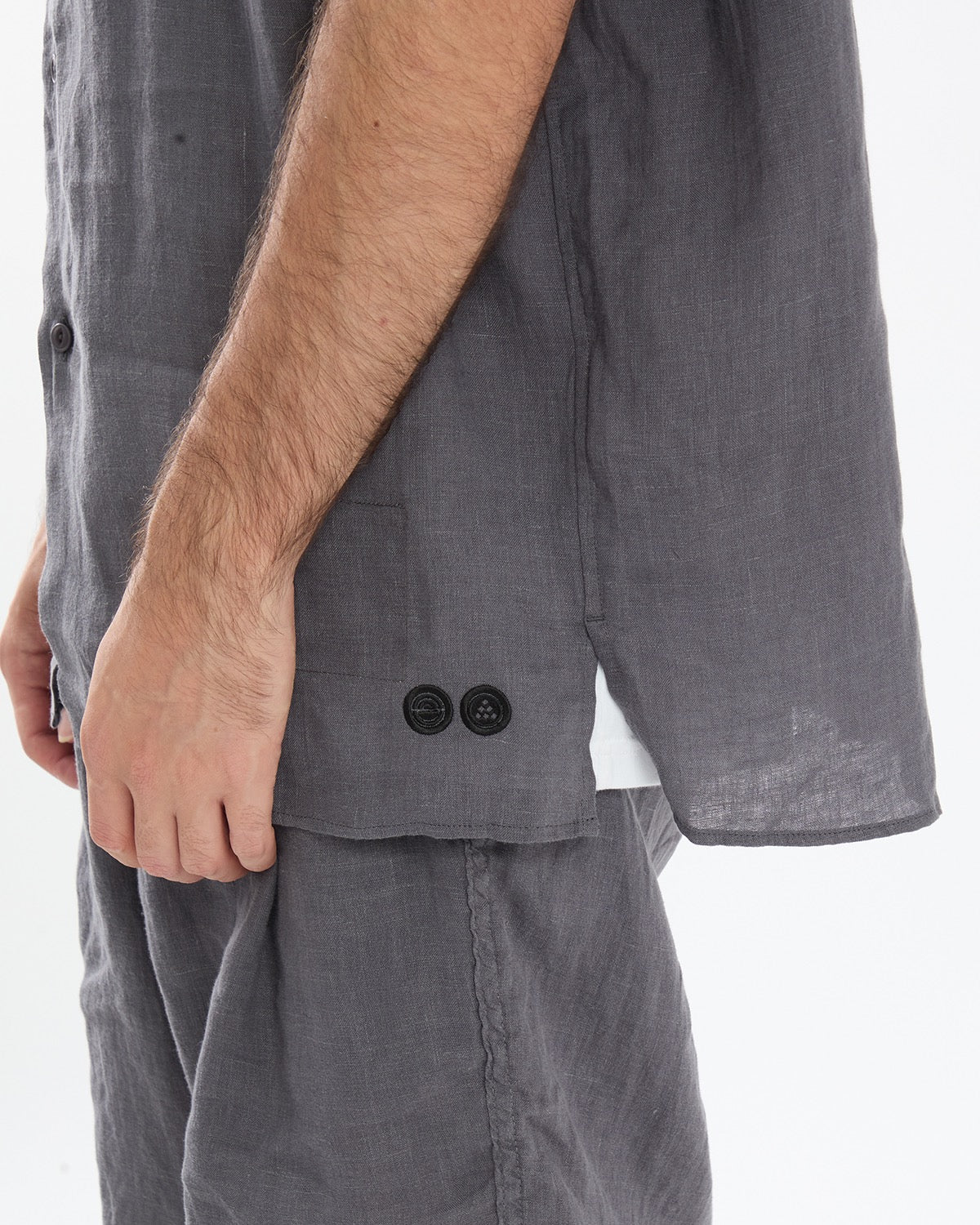 OFFICER STAND COLLAR S/S SHIRT LINEN CANVAS