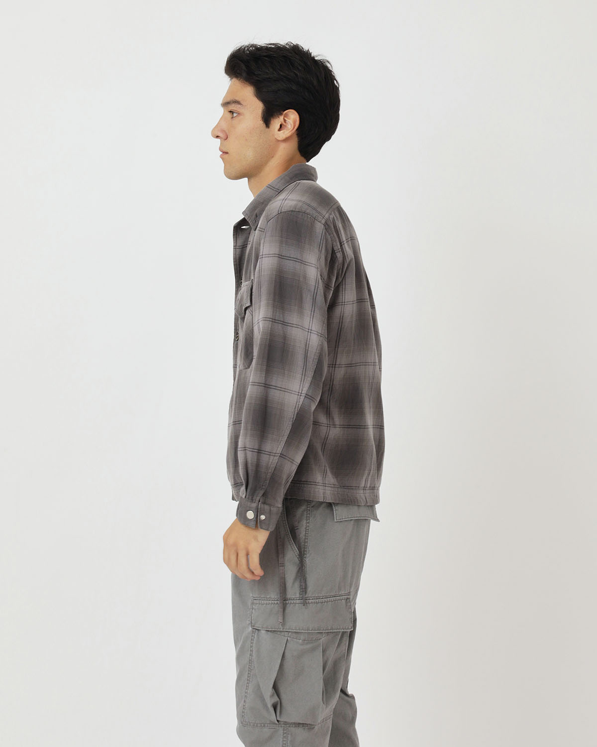 TROOPER SHIRT JACKET COTTON TWILL OMBRE CHECK by Rafu