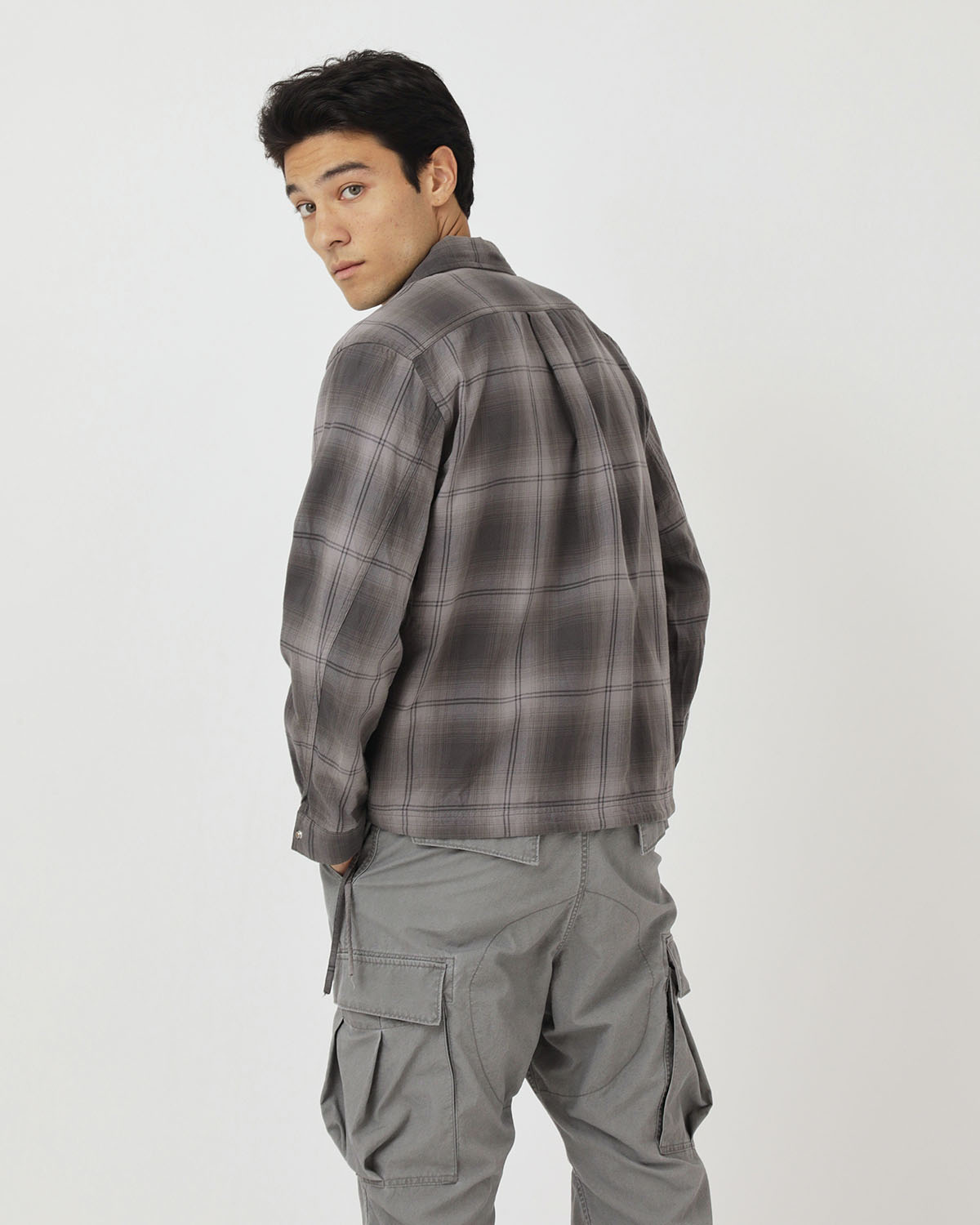 TROOPER SHIRT JACKET COTTON TWILL OMBRE CHECK by Rafu