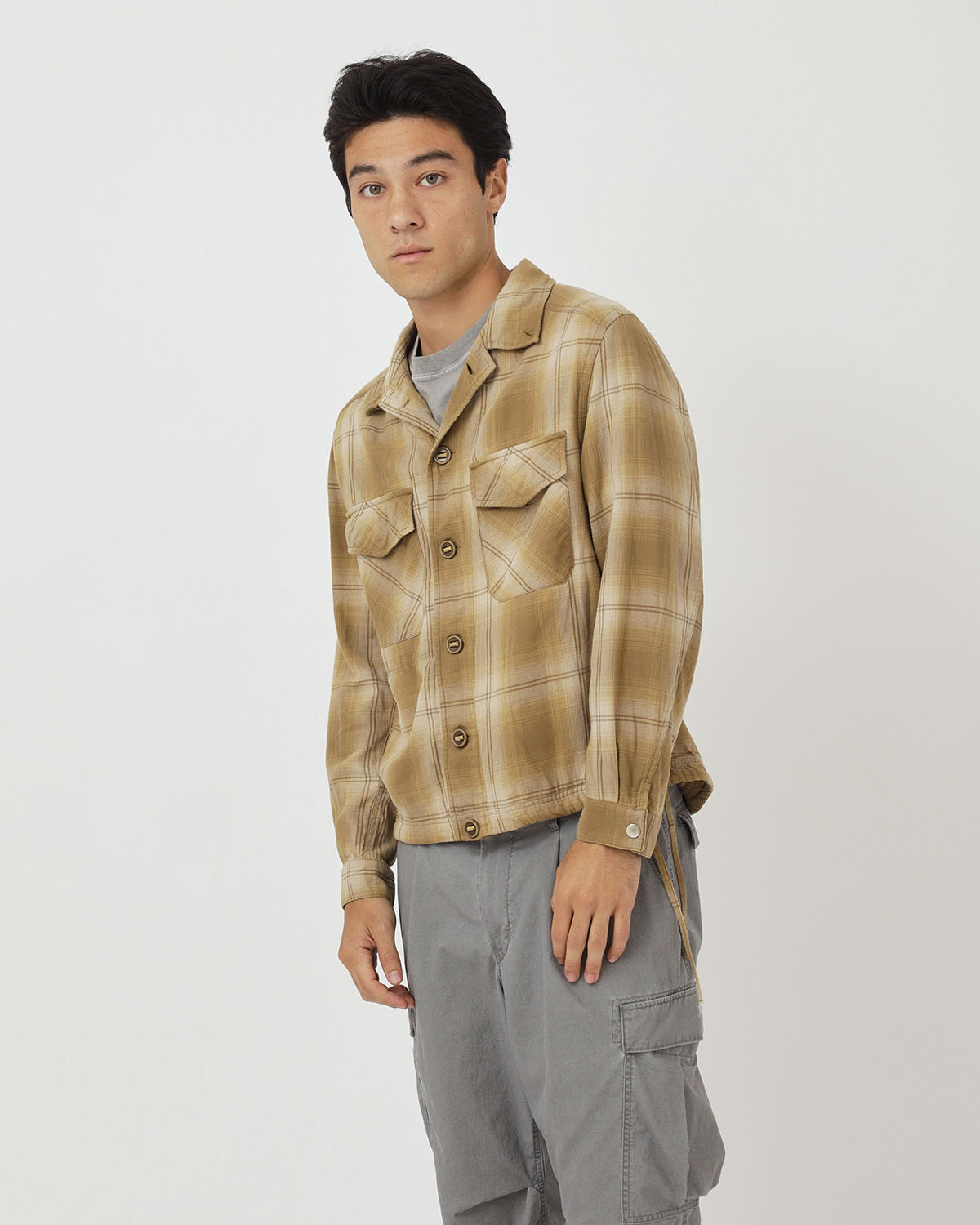 TROOPER SHIRT JACKET COTTON TWILL OMBRE CHECK by Rafu
