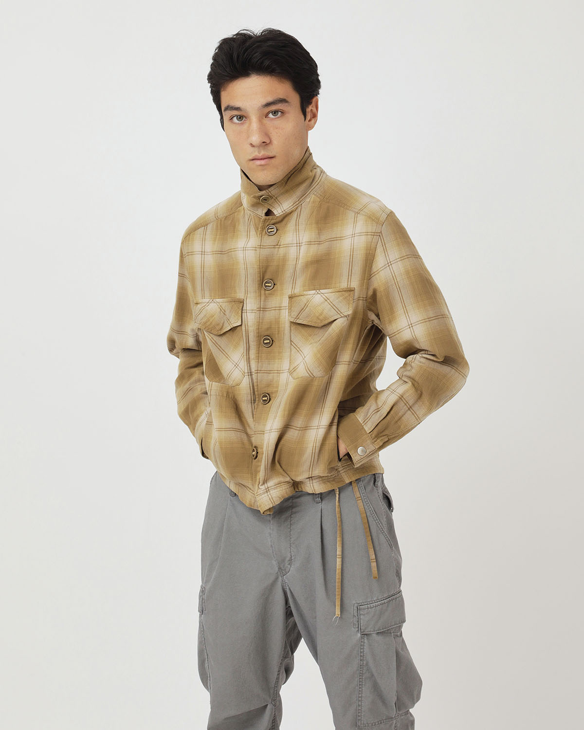 TROOPER SHIRT JACKET COTTON TWILL OMBRE CHECK by Rafu