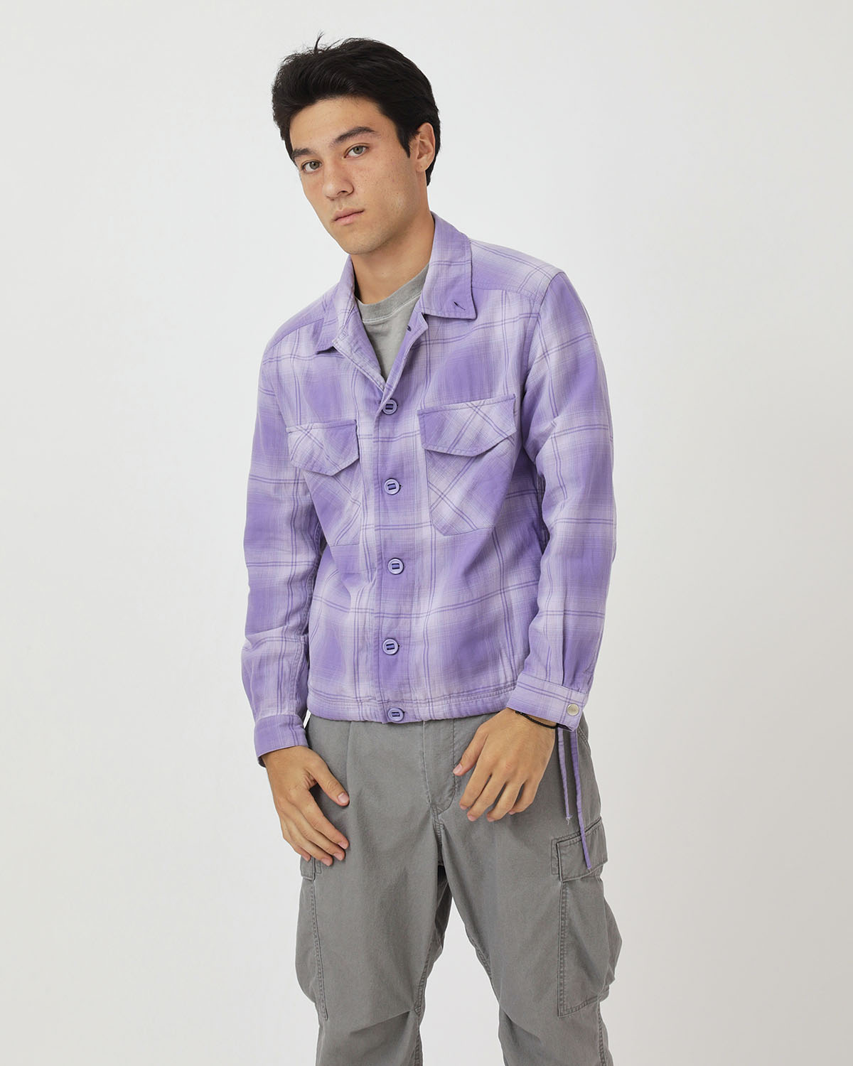 TROOPER SHIRT JACKET COTTON TWILL OMBRE CHECK by Rafu