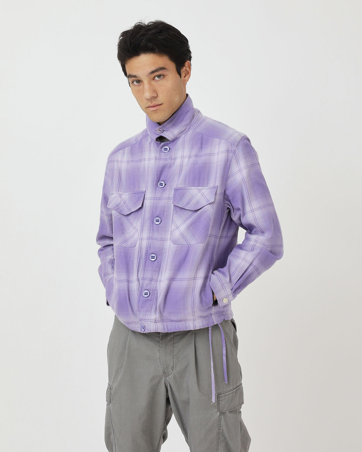 TROOPER SHIRT JACKET COTTON TWILL OMBRE CHECK by Rafu