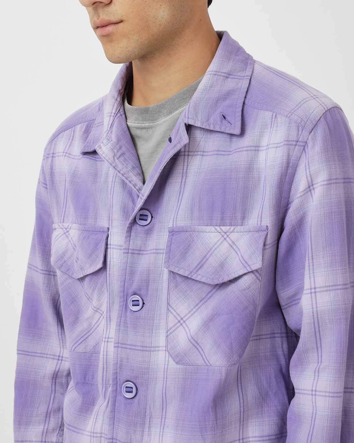 TROOPER SHIRT JACKET COTTON TWILL OMBRE CHECK by Rafu