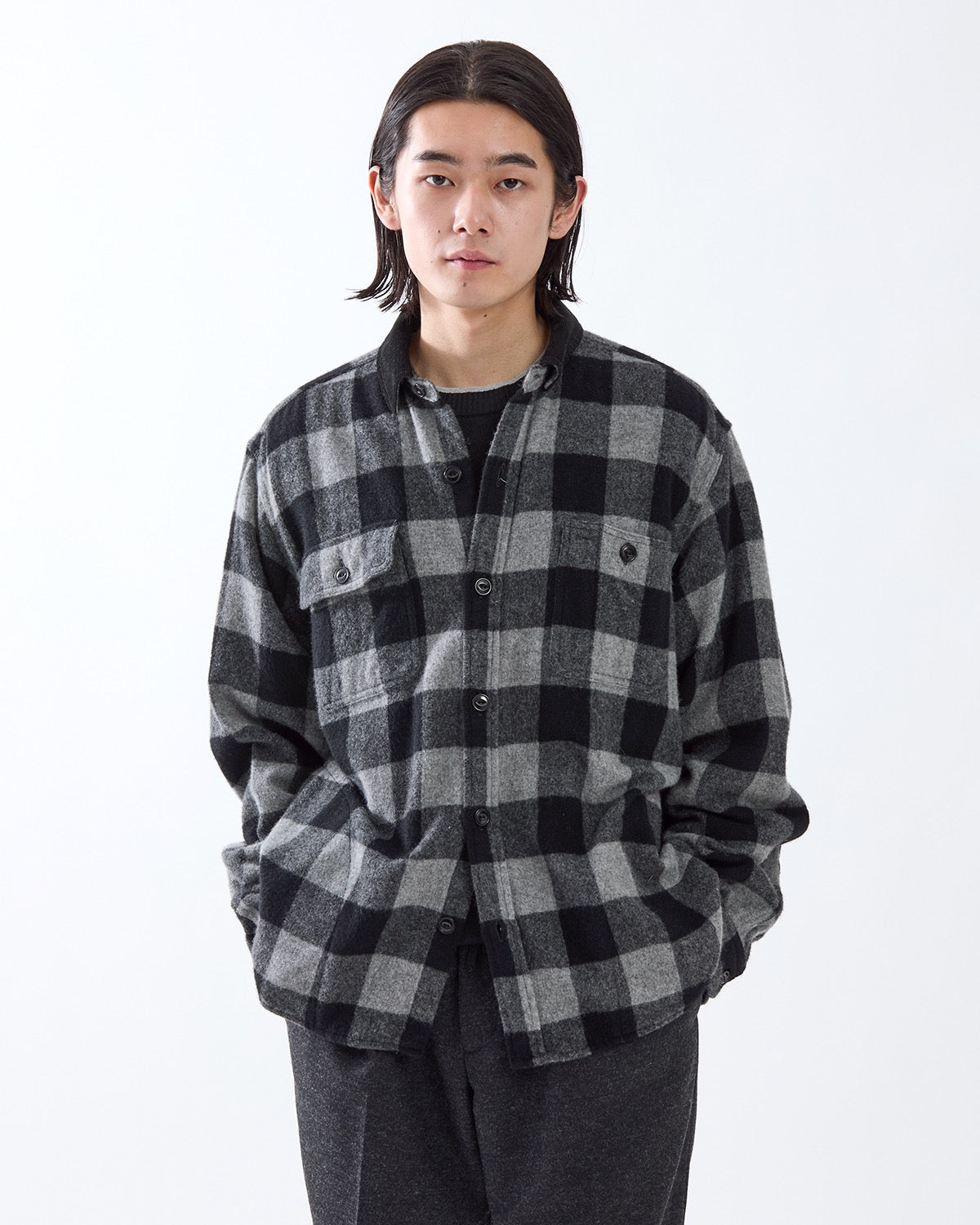 WORKER SHIRT JACKET WOOL NYLON BUFFALO CHECK