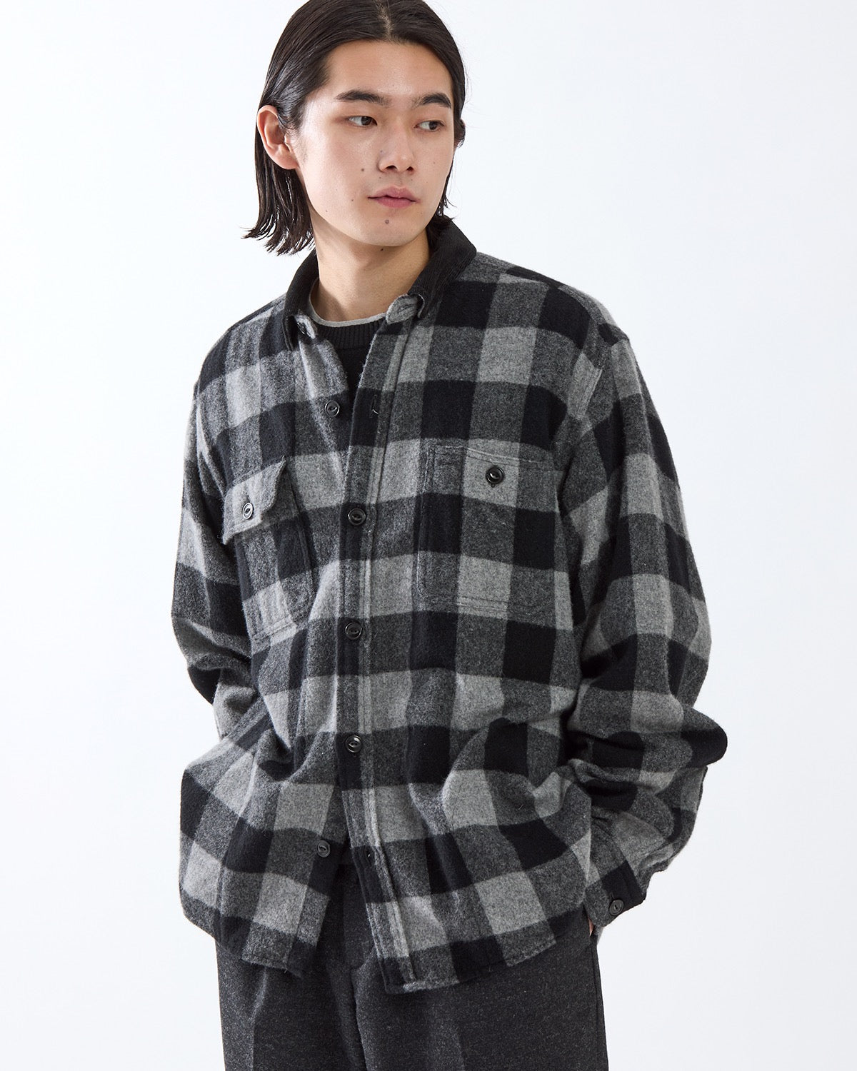WORKER SHIRT JACKET WOOL NYLON BUFFALO CHECK