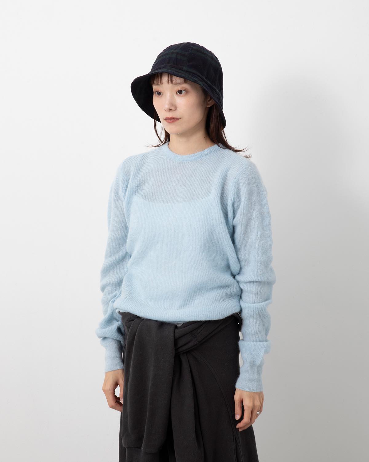 “BED HEAD HAT” - 綿シルク ネップ チェック