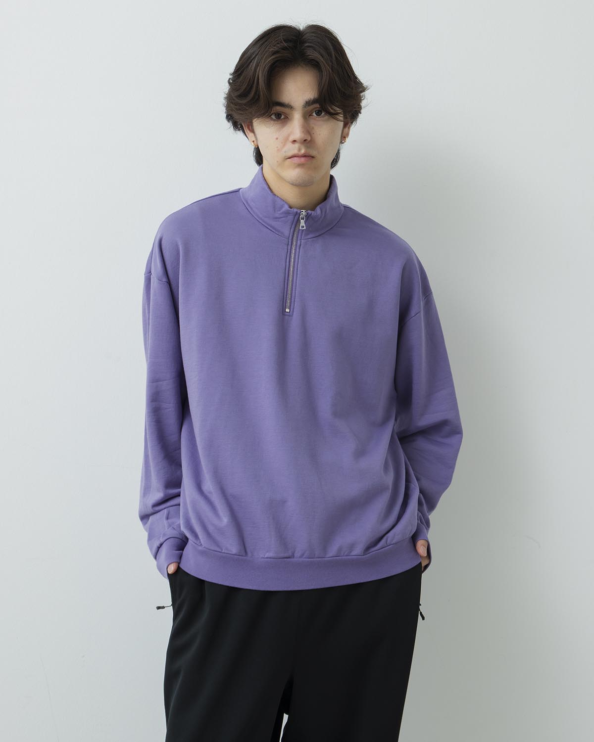 ELASTIC HIGH GAUGE SWEAT HALF ZIP P/O