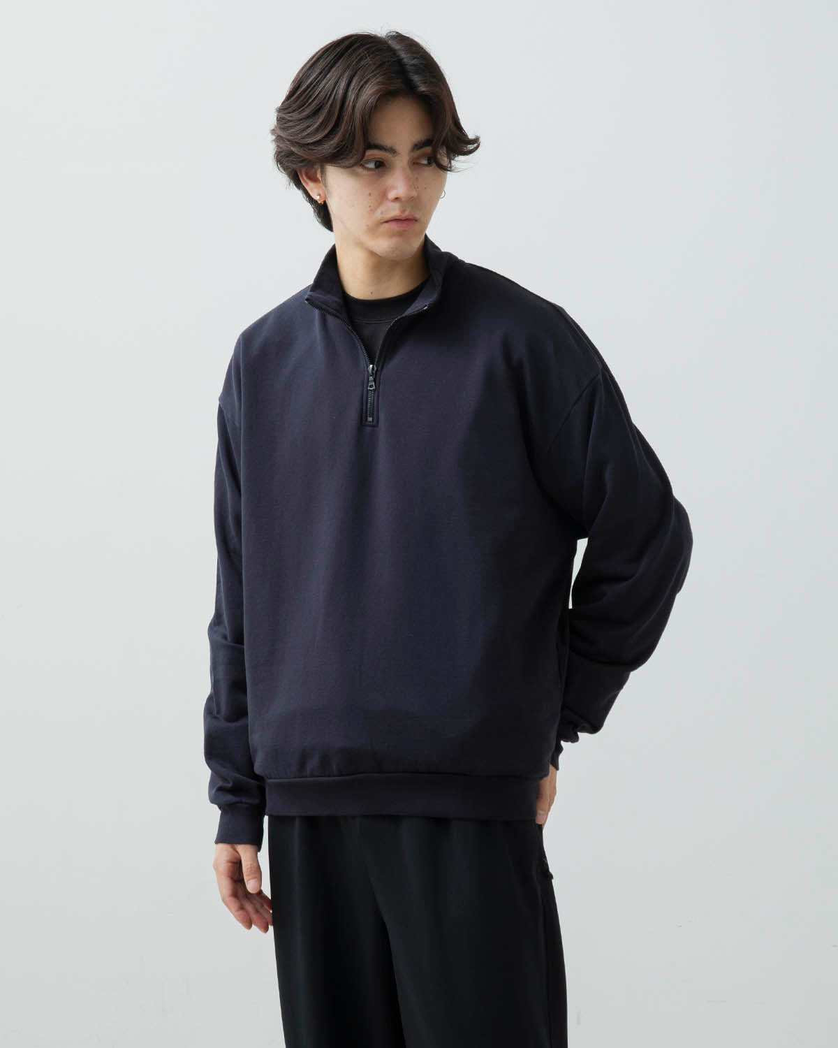 ELASTIC HIGH GAUGE SWEAT HALF ZIP P/O