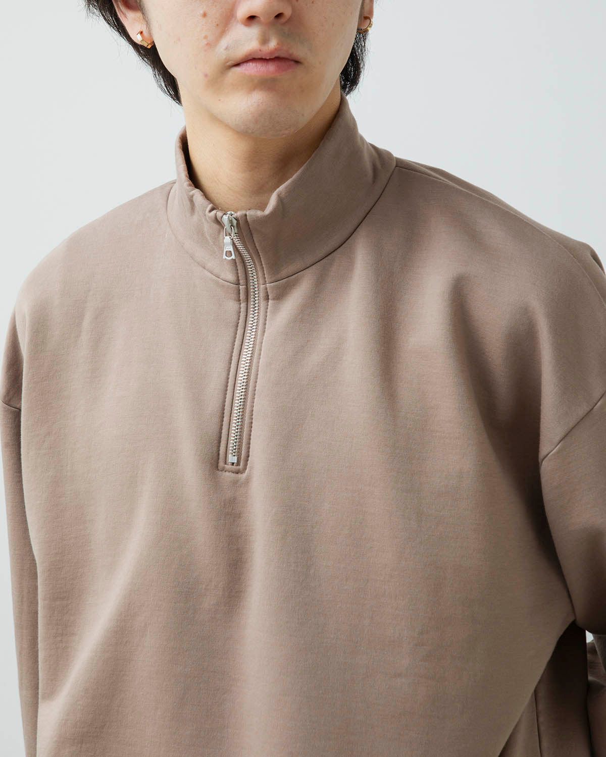 ELASTIC HIGH GAUGE SWEAT HALF ZIP P/O