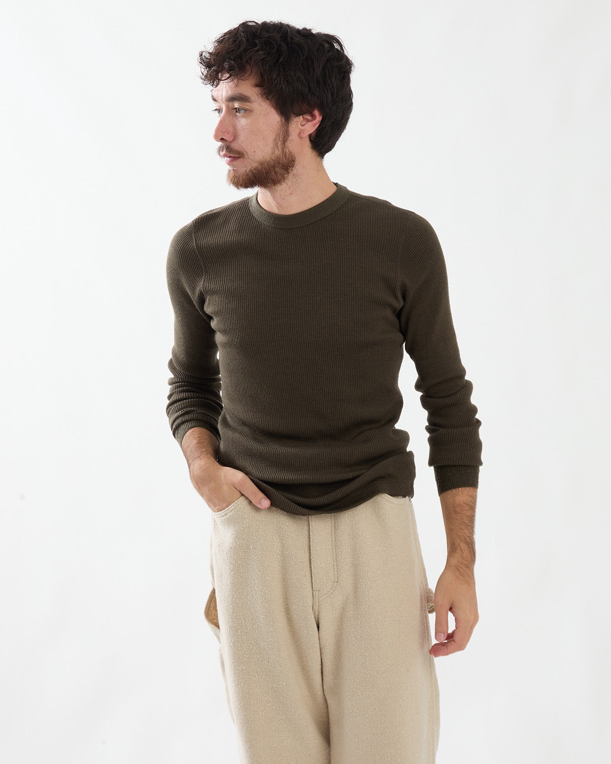 WOOL SILK SOFT RIB L/S TEE