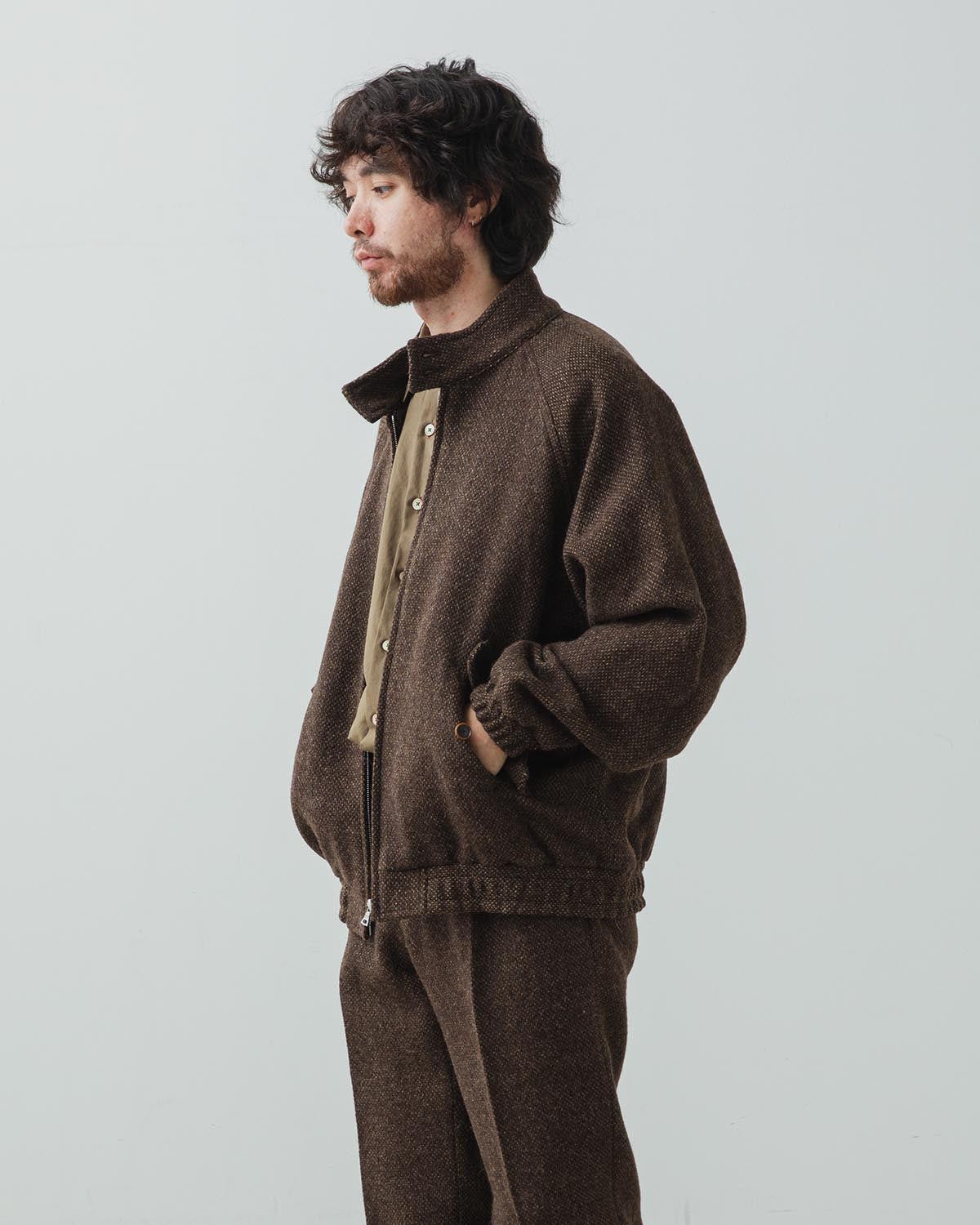 LAMA SHETLAND WOOL TWEED ZIP BLOUSON