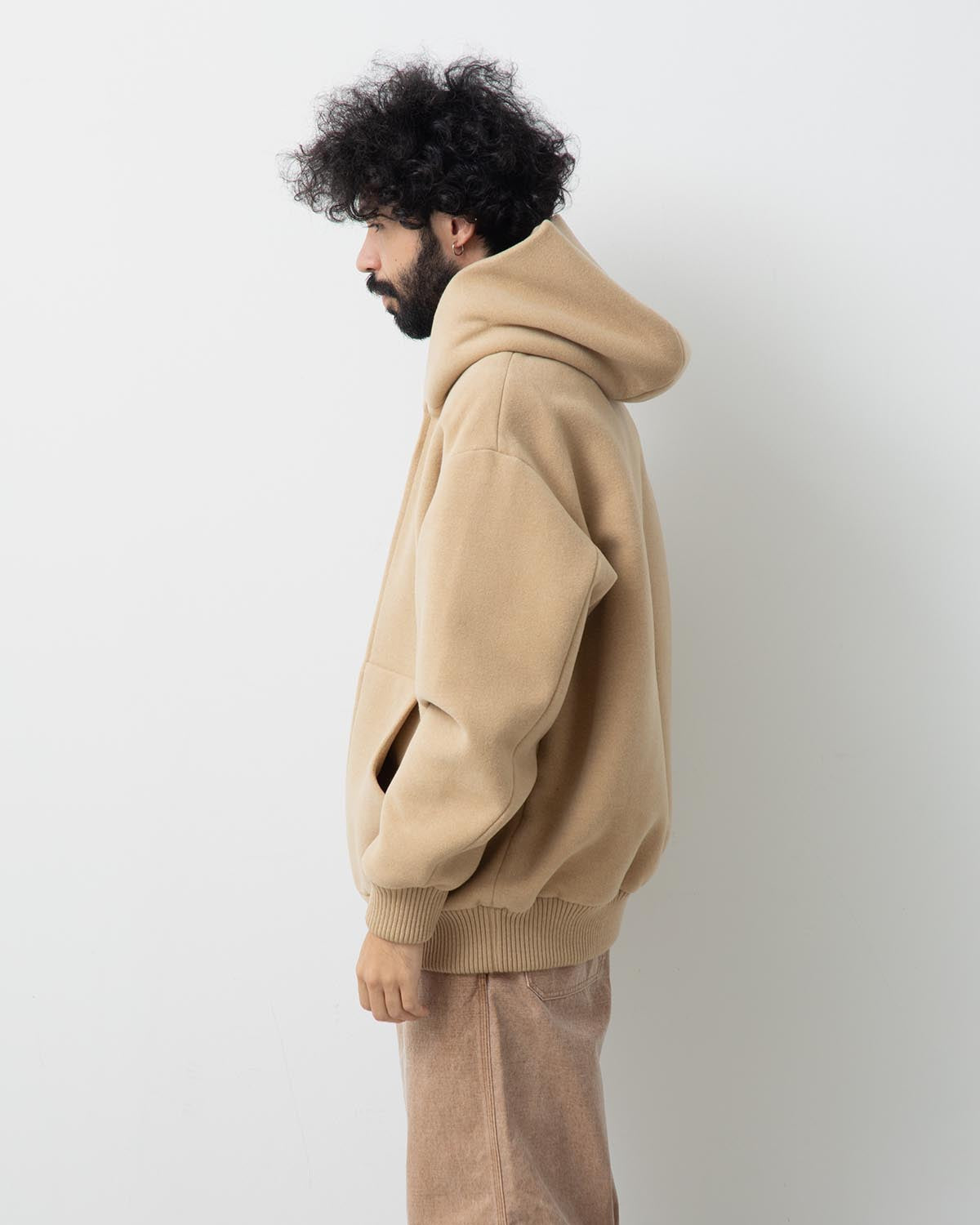 DOUBLE CLOTH HEAVY WOOL PILE ZIP HOODIE