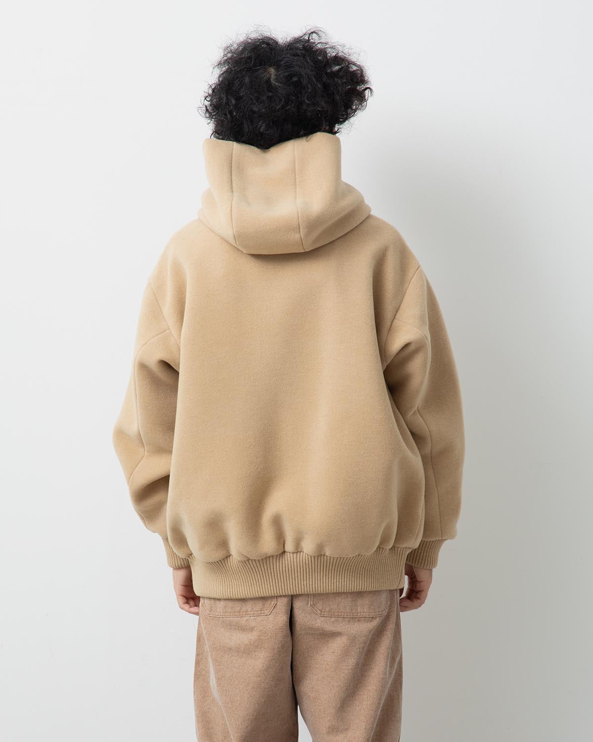 DOUBLE CLOTH HEAVY WOOL PILE ZIP HOODIE