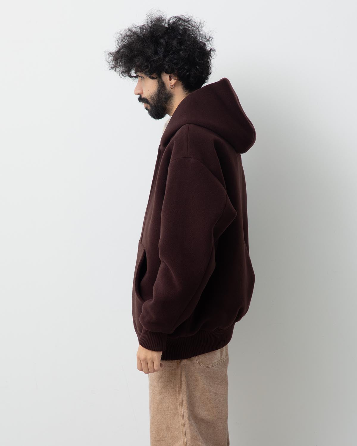 DOUBLE CLOTH HEAVY WOOL PILE ZIP HOODIE