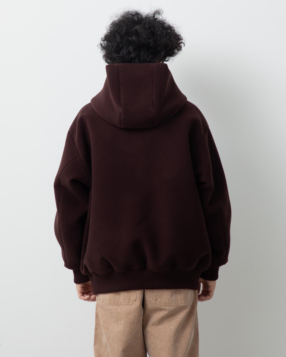 DOUBLE CLOTH HEAVY WOOL PILE ZIP HOODIE