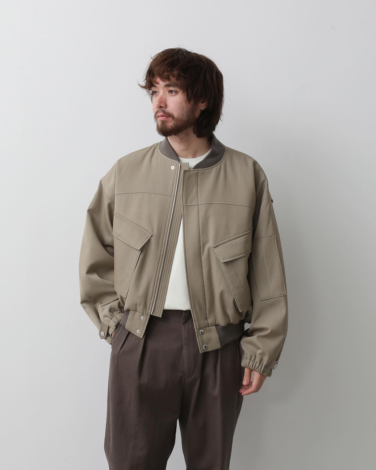 LIGHT WOOL MAX GABARDINE CHAMBRAY PADDED FLIGHT BLOUSON