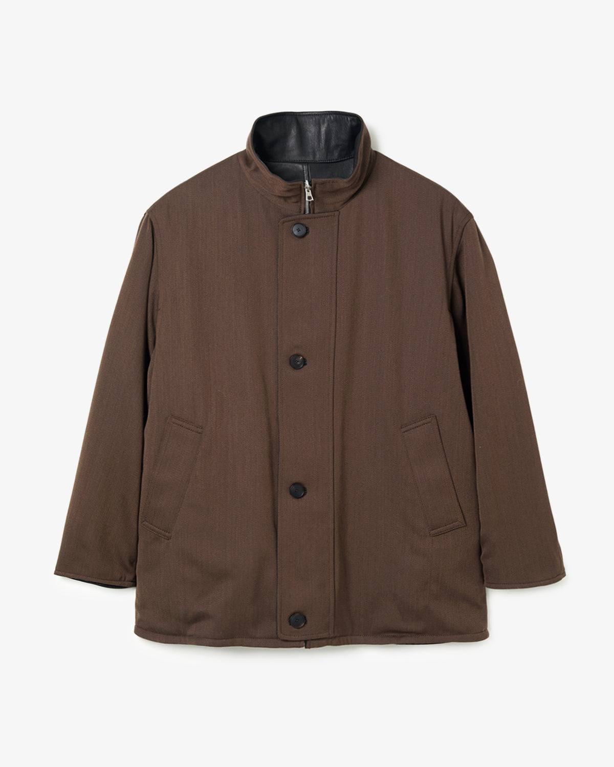 REVERSIBLE WOOL TWISTED TWILL / SHEEP LEATHER HALF COAT