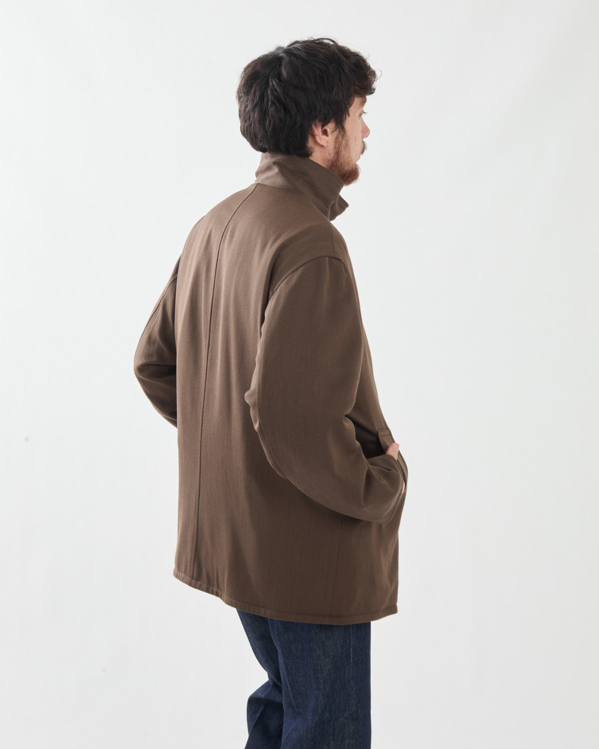 REVERSIBLE WOOL TWISTED TWILL / SHEEP LEATHER HALF COAT