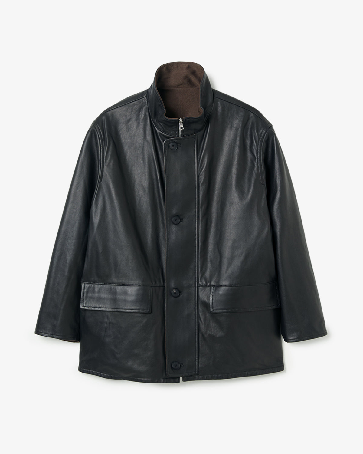 REVERSIBLE WOOL TWISTED TWILL / SHEEP LEATHER HALF COAT