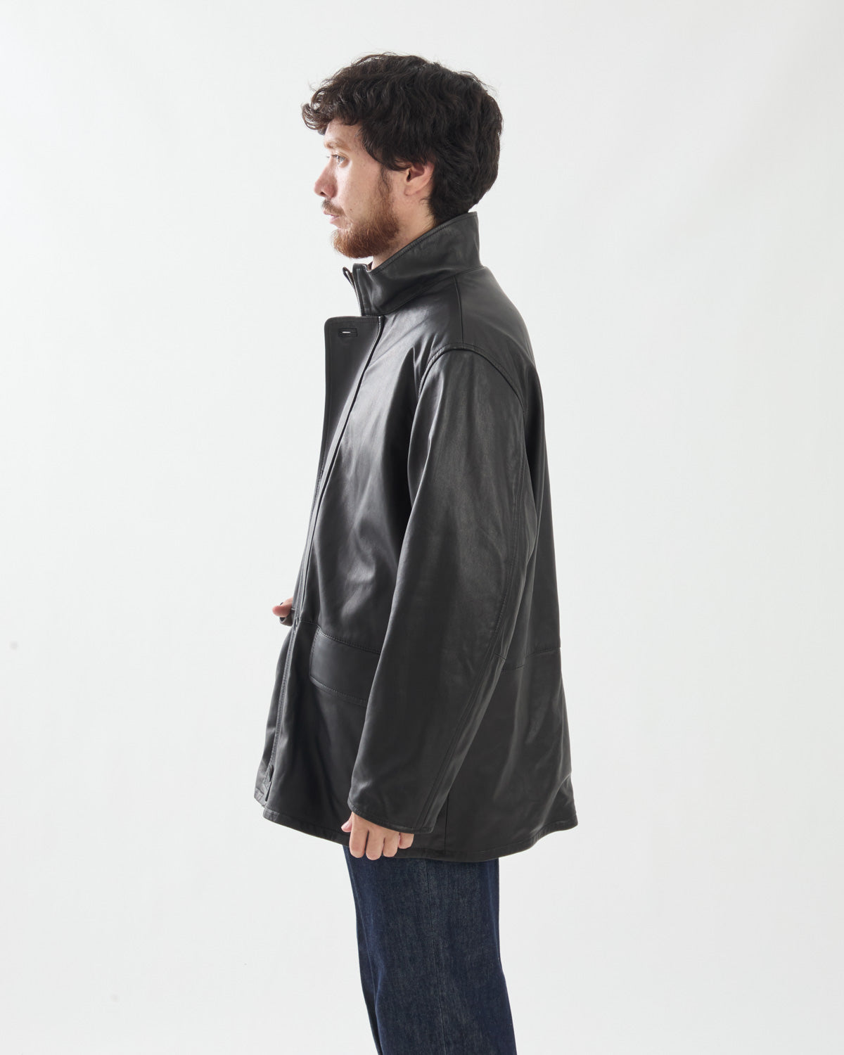 REVERSIBLE WOOL TWISTED TWILL / SHEEP LEATHER HALF COAT