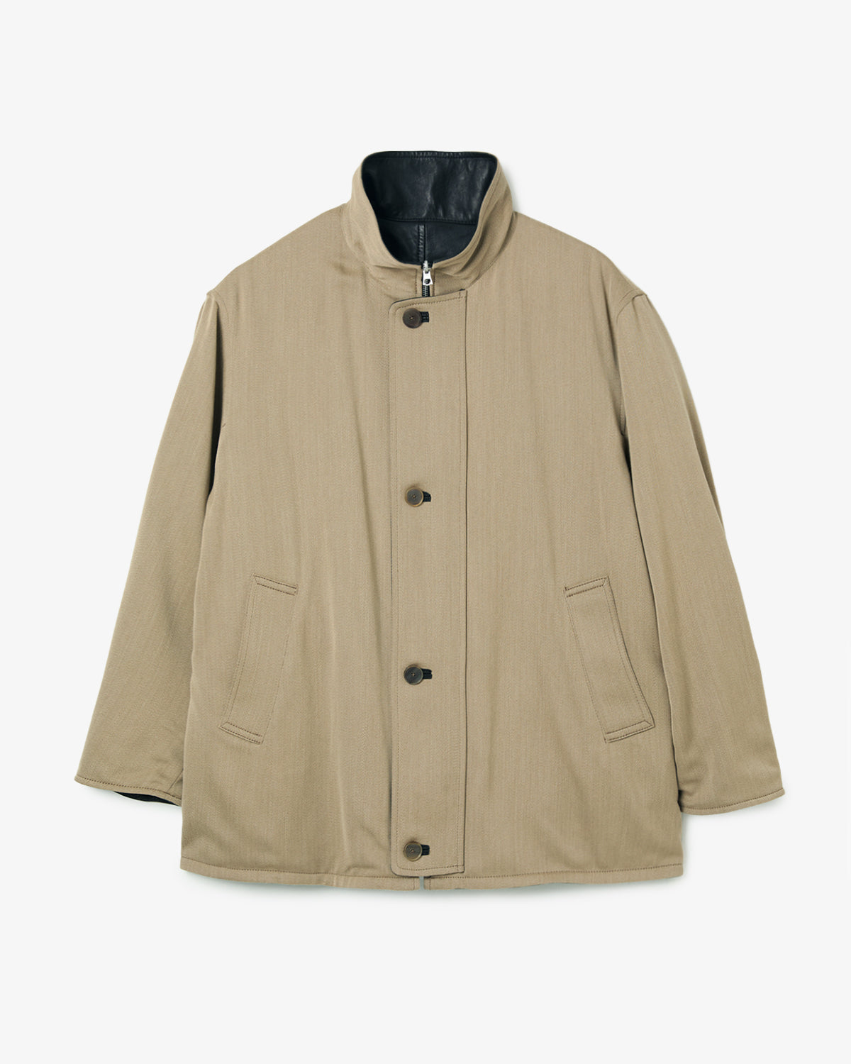 REVERSIBLE WOOL TWISTED TWILL / SHEEP LEATHER HALF COAT