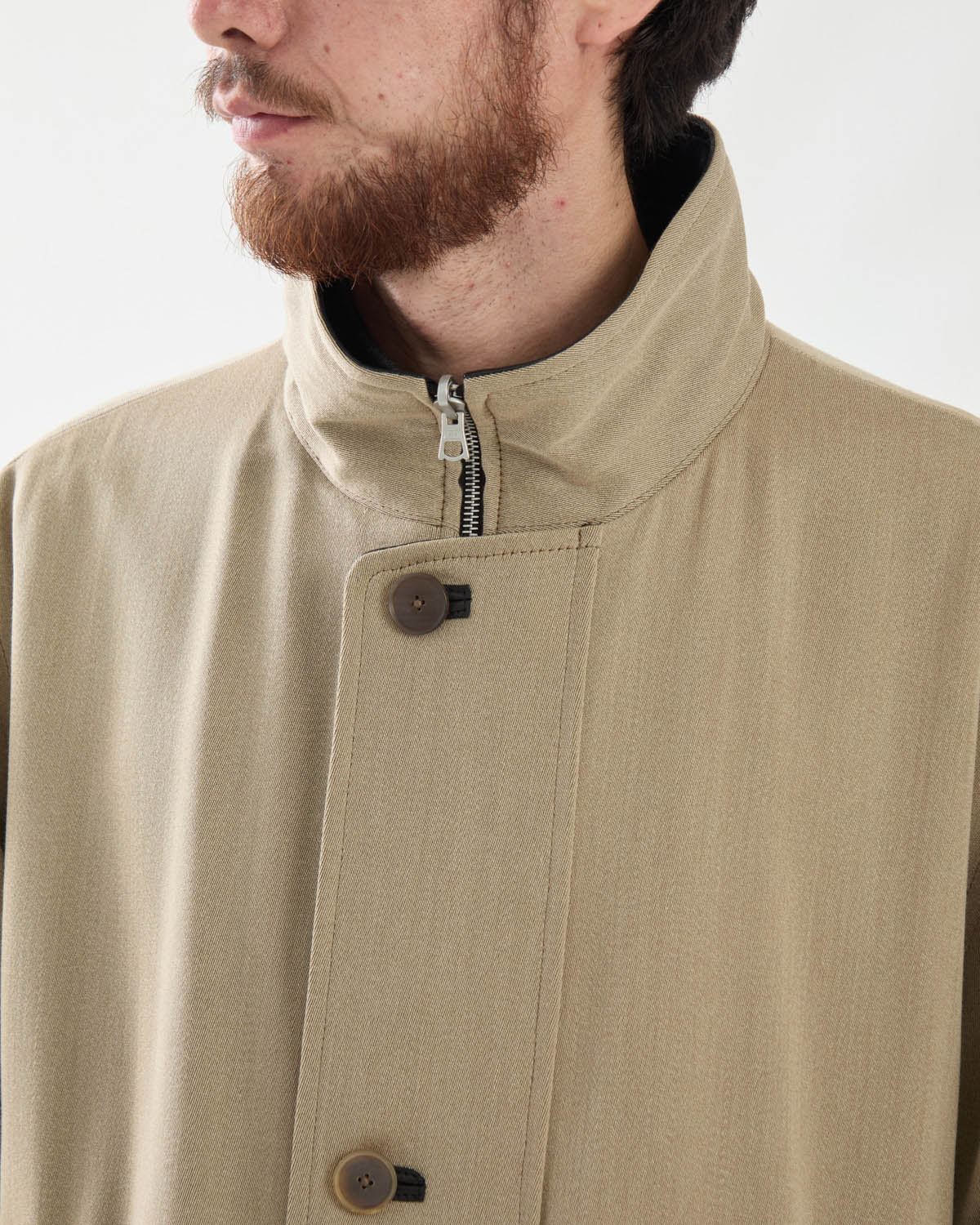 REVERSIBLE WOOL TWISTED TWILL / SHEEP LEATHER HALF COAT