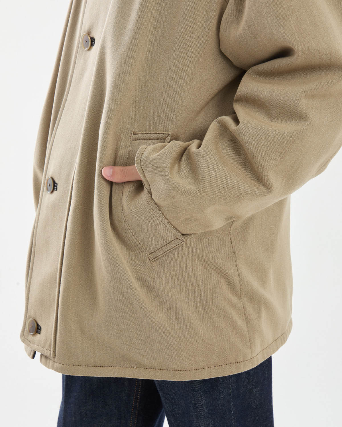 REVERSIBLE WOOL TWISTED TWILL / SHEEP LEATHER HALF COAT