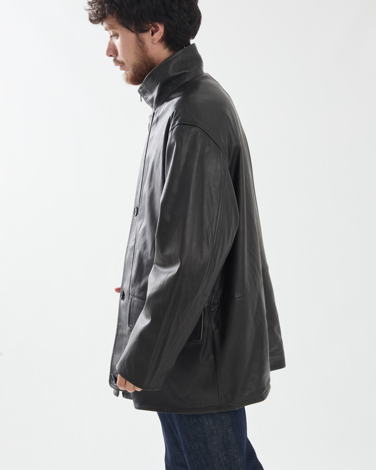 REVERSIBLE WOOL TWISTED TWILL / SHEEP LEATHER HALF COAT
