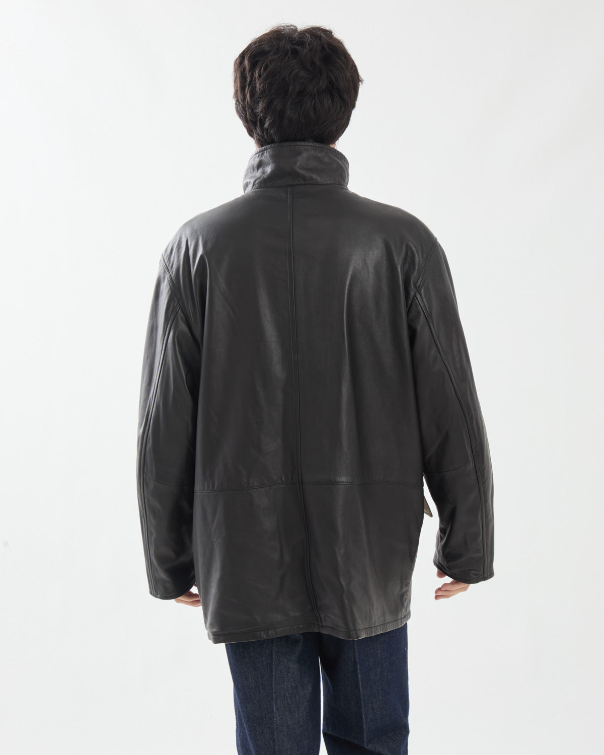 REVERSIBLE WOOL TWISTED TWILL / SHEEP LEATHER HALF COAT