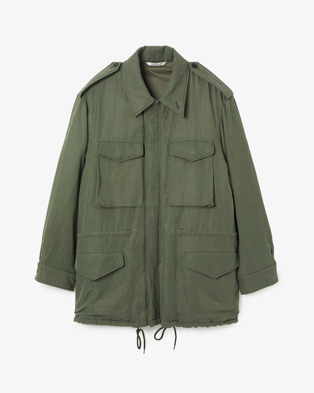 BRUSHED SILK LINEN SATIN PADDED MILITARY BLOUSON