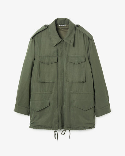 BRUSHED SILK LINEN SATIN PADDED MILITARY BLOUSON