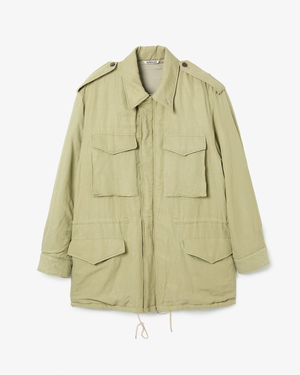 BRUSHED SILK LINEN SATIN PADDED MILITARY BLOUSON