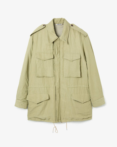 BRUSHED SILK LINEN SATIN PADDED MILITARY BLOUSON