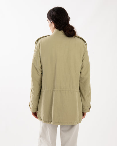 BRUSHED SILK LINEN SATIN PADDED MILITARY BLOUSON
