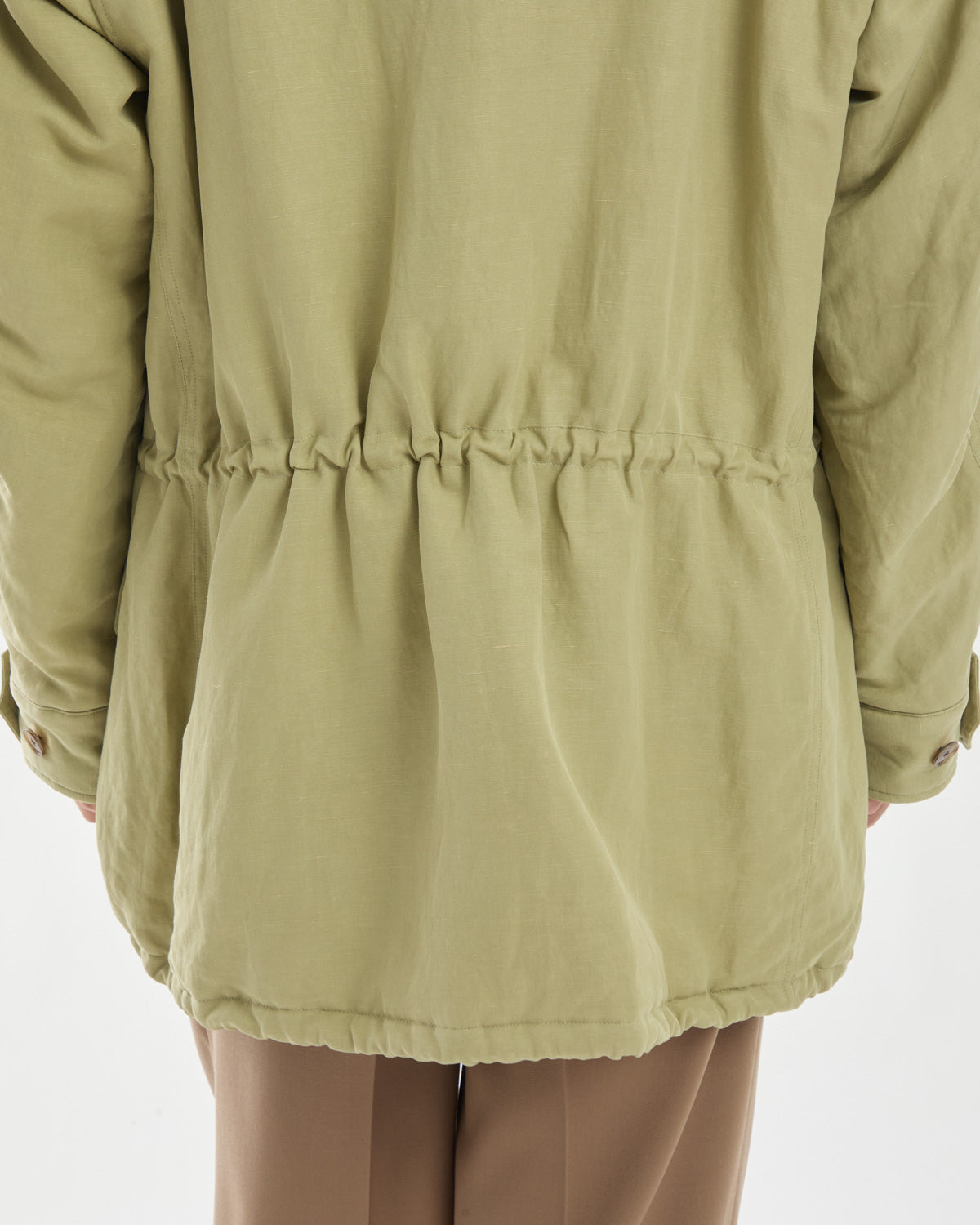 BRUSHED SILK LINEN SATIN PADDED MILITARY BLOUSON