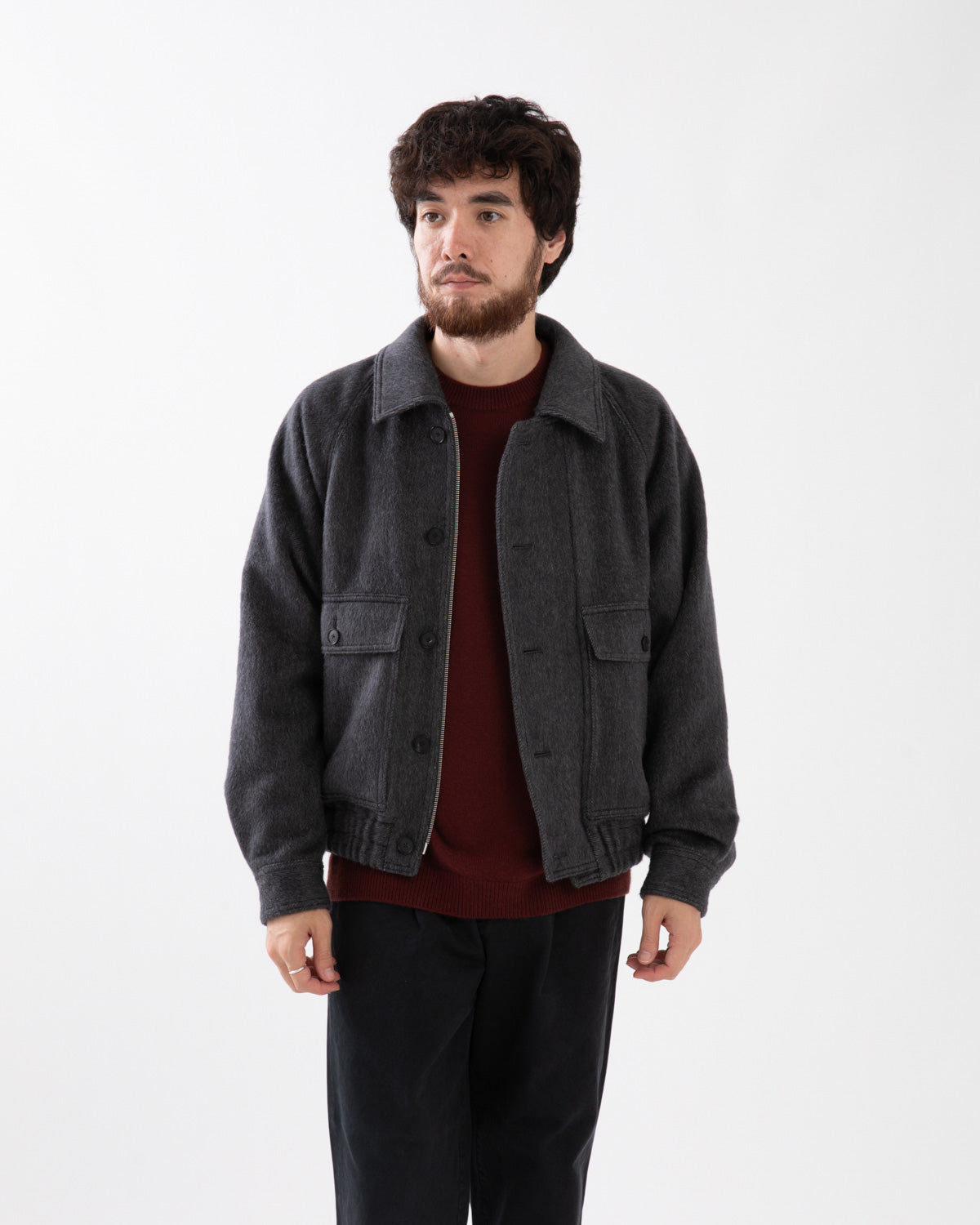 HAIRY WOOL MOHAIR CHAMBRAY BLOUSON