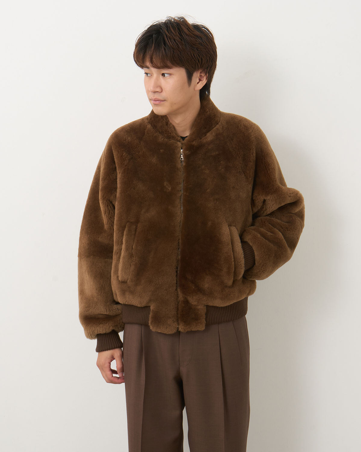 STRAIGHT MERINO MOUTON FUR ZIP BLOUSON