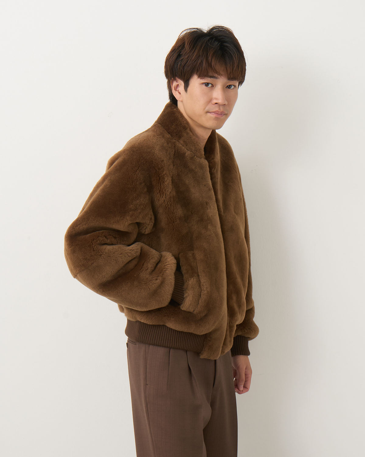STRAIGHT MERINO MOUTON FUR ZIP BLOUSON